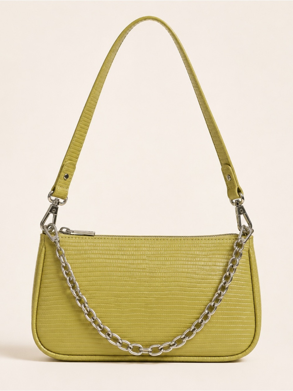 Urban Outfitters Green Lizard Embossed Y2K Baguette Shoulder Bag Chain